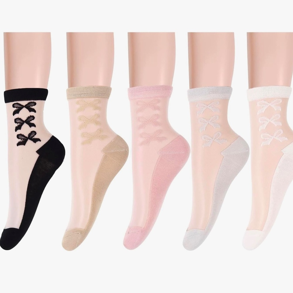 Rainbow pastel bow ballet corset ankle socks Lolita dollbaby girl sheer mesh new